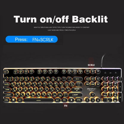 Vintage Gaming Keyboard Round Backlit Keycaps
