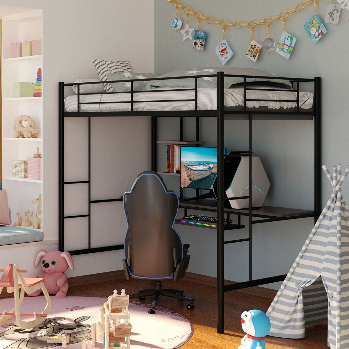 Space Saving Twin Metal Bunk Bed Frame With Desk