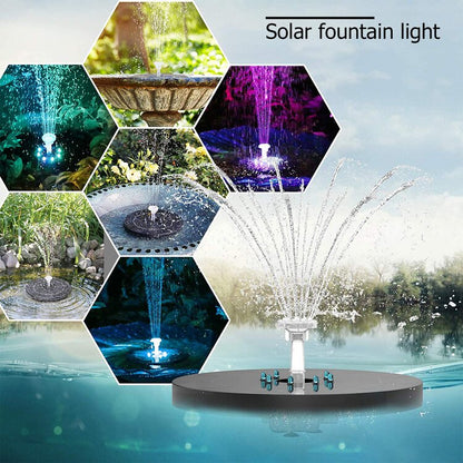 Solar Powered Fountain Pump with LED Lights and 6 Styles
