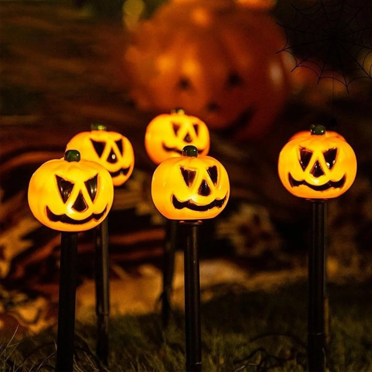 Spooky Solar Pumpkin and Ghost Yard Decor Set