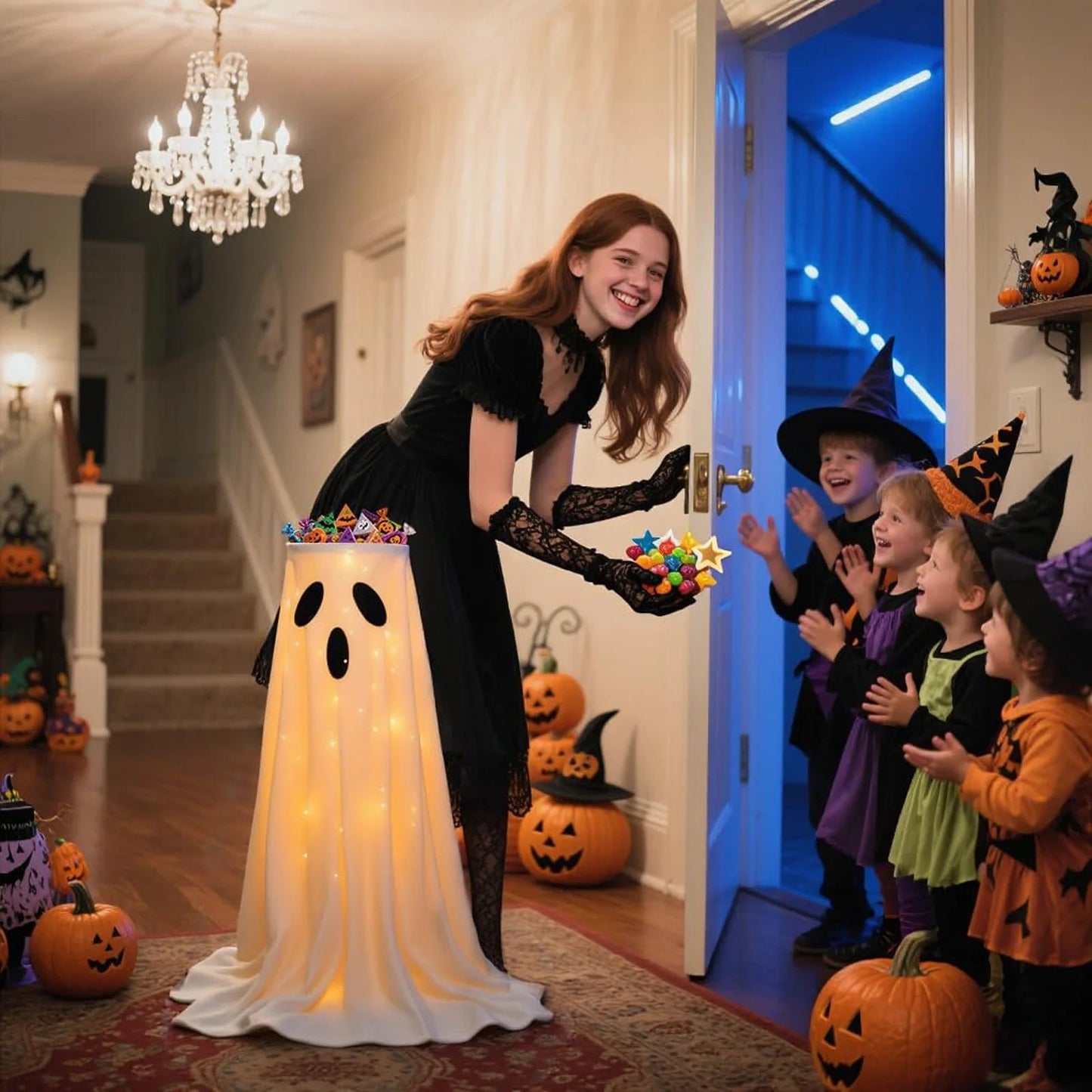 Spooky LED Halloween Candy Dish with Ghost Decor
