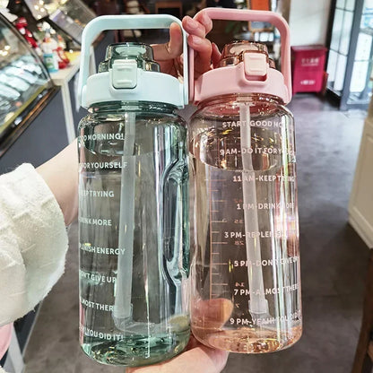 2L PORTABLE WATER BOTTLE WITH STRAW AND TIME MARKING FOR SPORTS & FITNESS-Nora Luxe