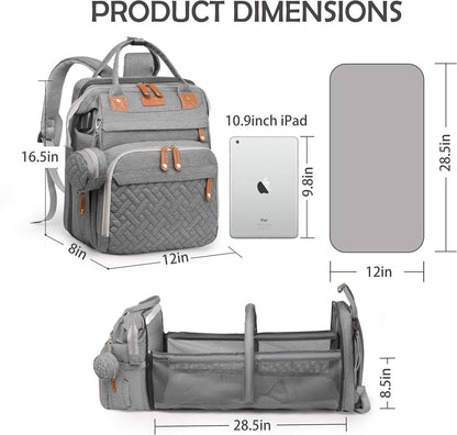 3-in-1 Diaper Bag Backpack with Foldable Baby Bed & USB Charging Port – Waterproof Travel Bag with Changing Station