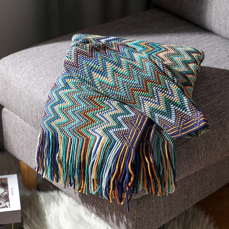 Vibrant Plaid Fringe Throw Blanket
