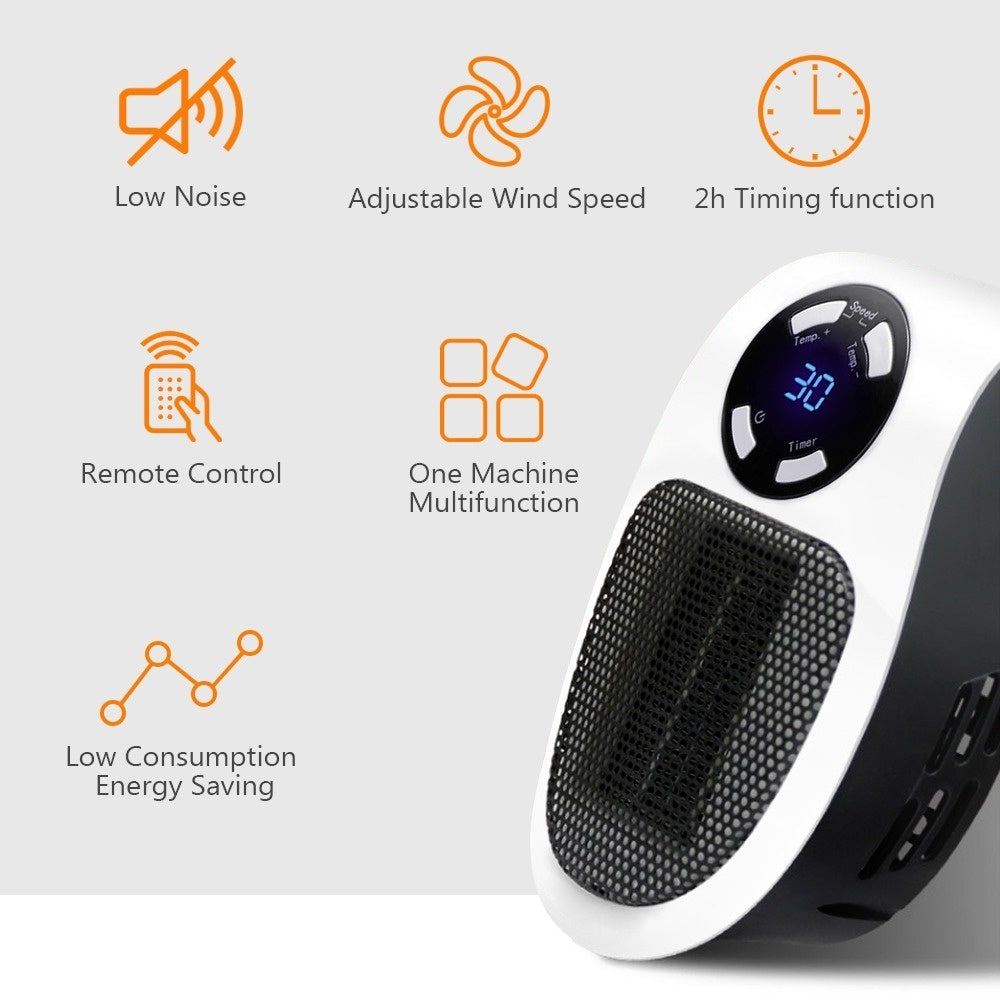 350W Portable Plug-in Electric Heater with Remote | Wall Mini Room Warmer with Adjustable Thermostat, LED Display & Timer