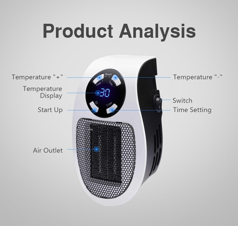 350W Portable Plug-in Electric Heater with Remote | Wall Mini Room Warmer with Adjustable Thermostat, LED Display & Timer