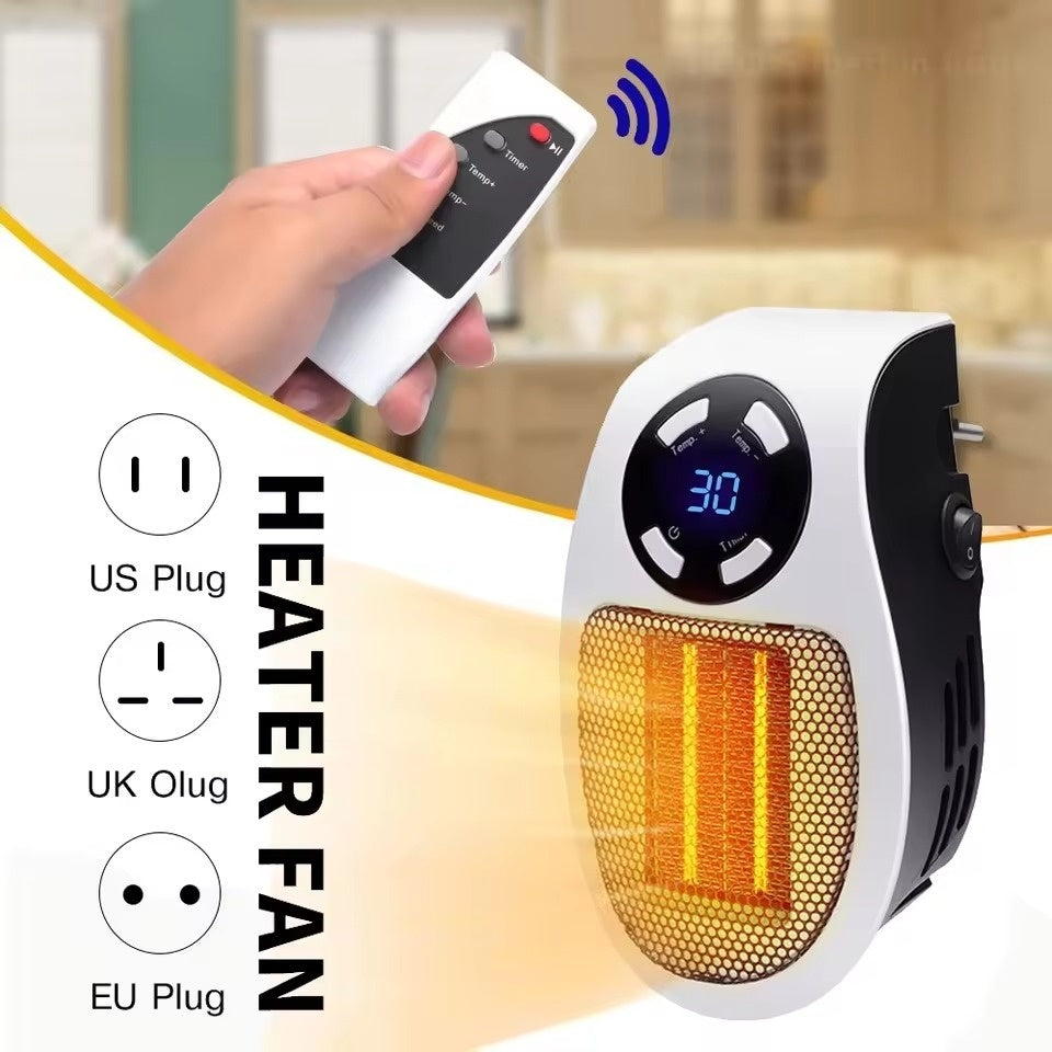 350W Portable Plug-in Electric Heater with Remote | Wall Mini Room Warmer with Adjustable Thermostat, LED Display & Timer