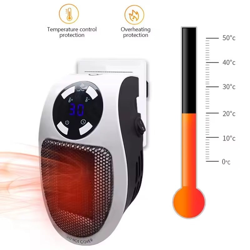 350W Portable Plug-in Electric Heater with Remote | Wall Mini Room Warmer with Adjustable Thermostat, LED Display & Timer