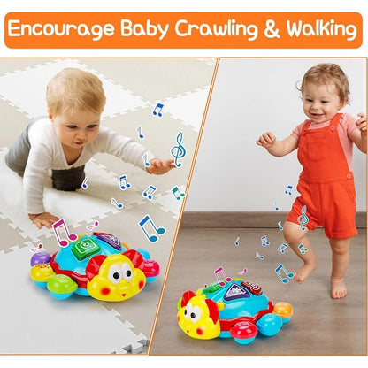 360° Musical Crawling Turtle Toy with Light Up, Bilingual Learning, Animal Sounds, Safe for Months 6+