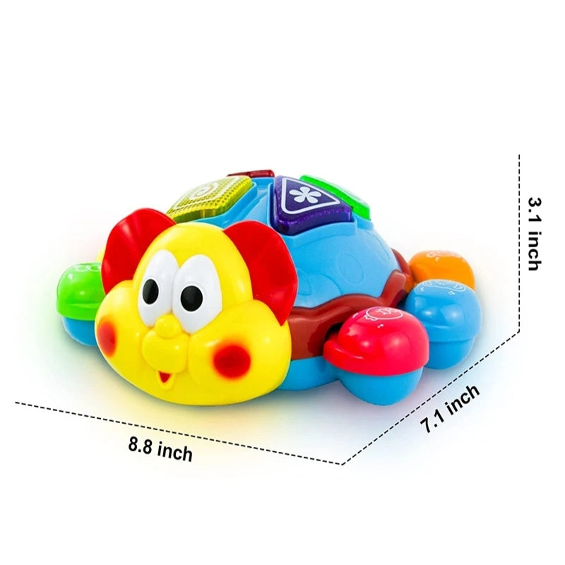 360° Musical Crawling Turtle Toy with Light Up, Bilingual Learning, Animal Sounds, Safe for Months 6+