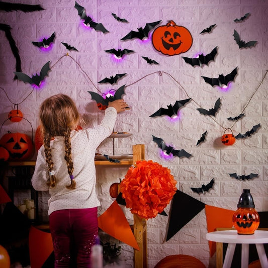 Colorful 3D Bat String Lights for Halloween Decoration - Pexav
