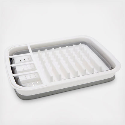 White dish drying rack with gray base on a white background