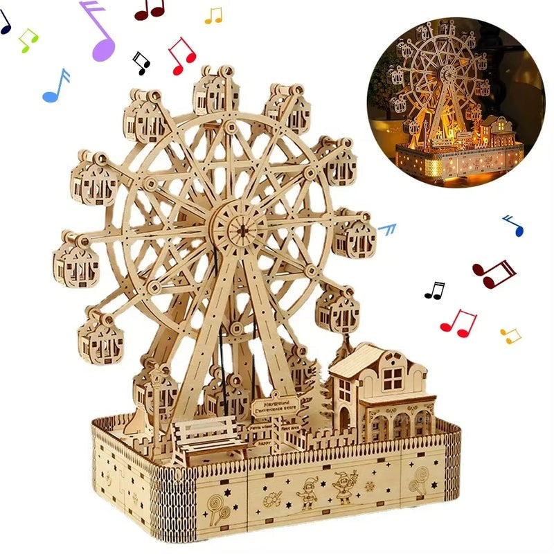 Unique Wooden Musical Puzzle Box with LED Glow - Pexav