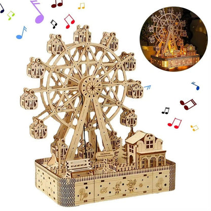 Unique Wooden Musical Puzzle Box with LED Glow - Pexav