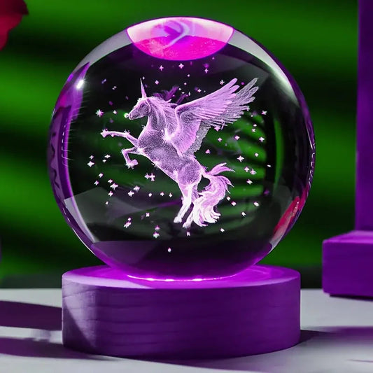 Colorful Unicorn LED Table Lamp with Wood Base - Pexav