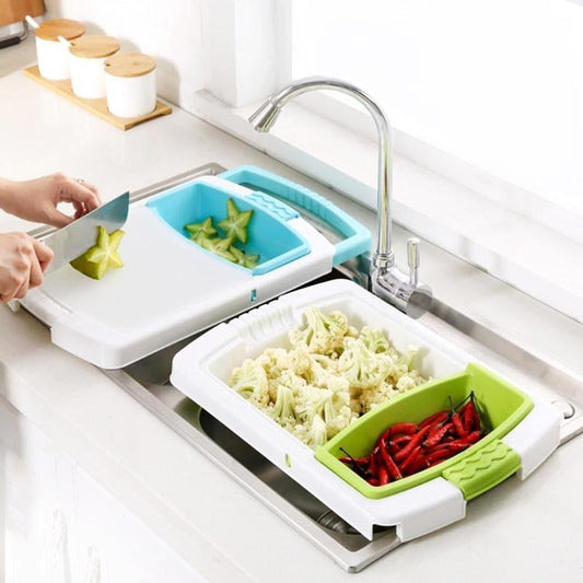 Space Saving Kitchen Cutting Board with Built-in Tray - Pexav