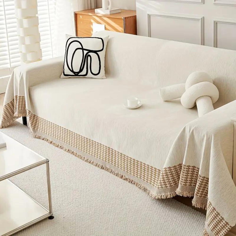 Colorful Sofa Throw Blanket with Fringe Trim - Pexav