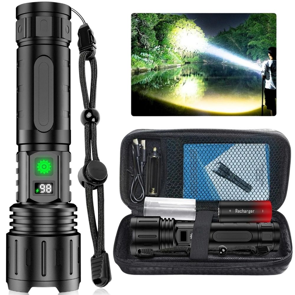 Bright Rechargeable LED Flashlight with Adjustable Zoom - Pexav