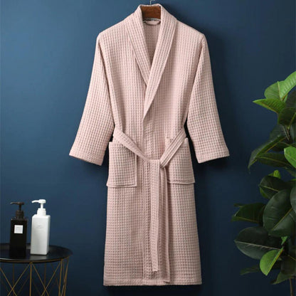 Soft Cotton Waffle Spa Robe with Classic V Neck