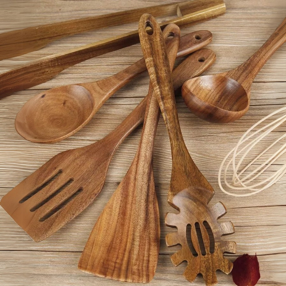 Premium Teak Wood Kitchen Utensil Set 7 Piece