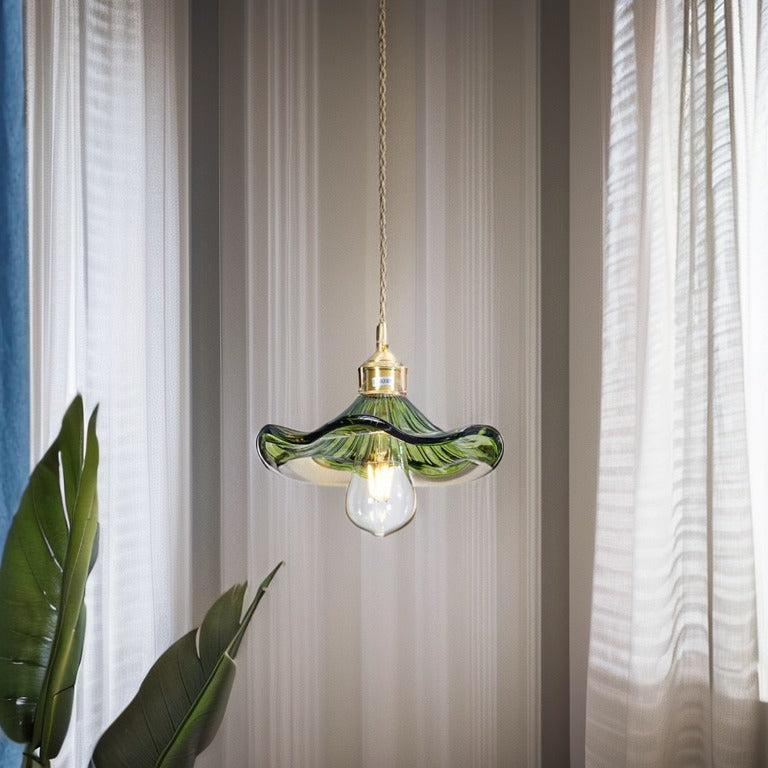 Glarefusion Vintage Glass Hibiscus Flower Pendant Light