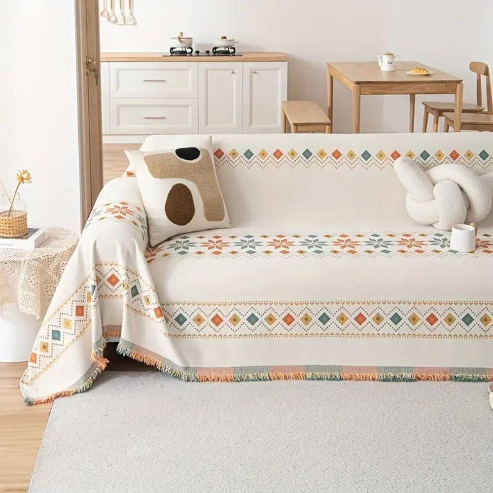 Stylish Sofa Slipcover with Fringe and Grip Bottom