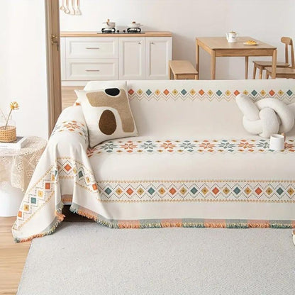 Stylish Sofa Slipcover with Fringe and Grip Bottom