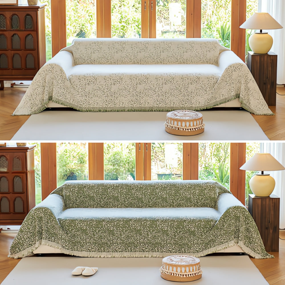 Stretchable Sofa Slipcover Grey White Geometric Pattern