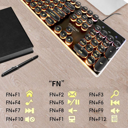 Vintage Gaming Keyboard Round Backlit Keycaps