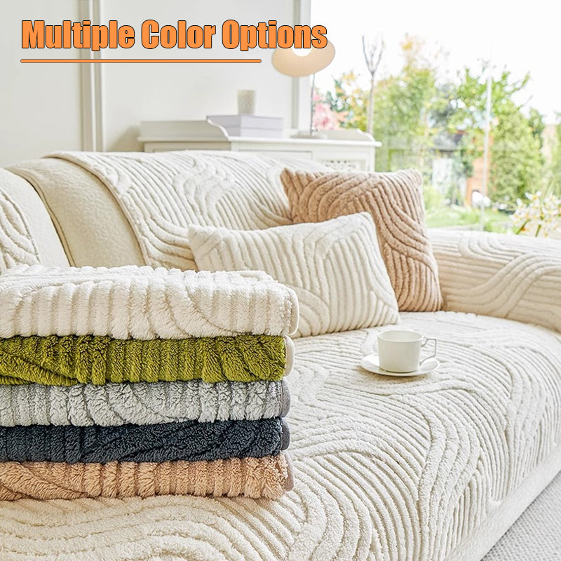Soft Plush Couch Cover with Wave Pattern, Pet Friendly