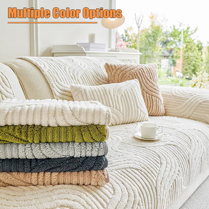 Soft Plush Couch Cover with Wave Pattern, Pet Friendly
