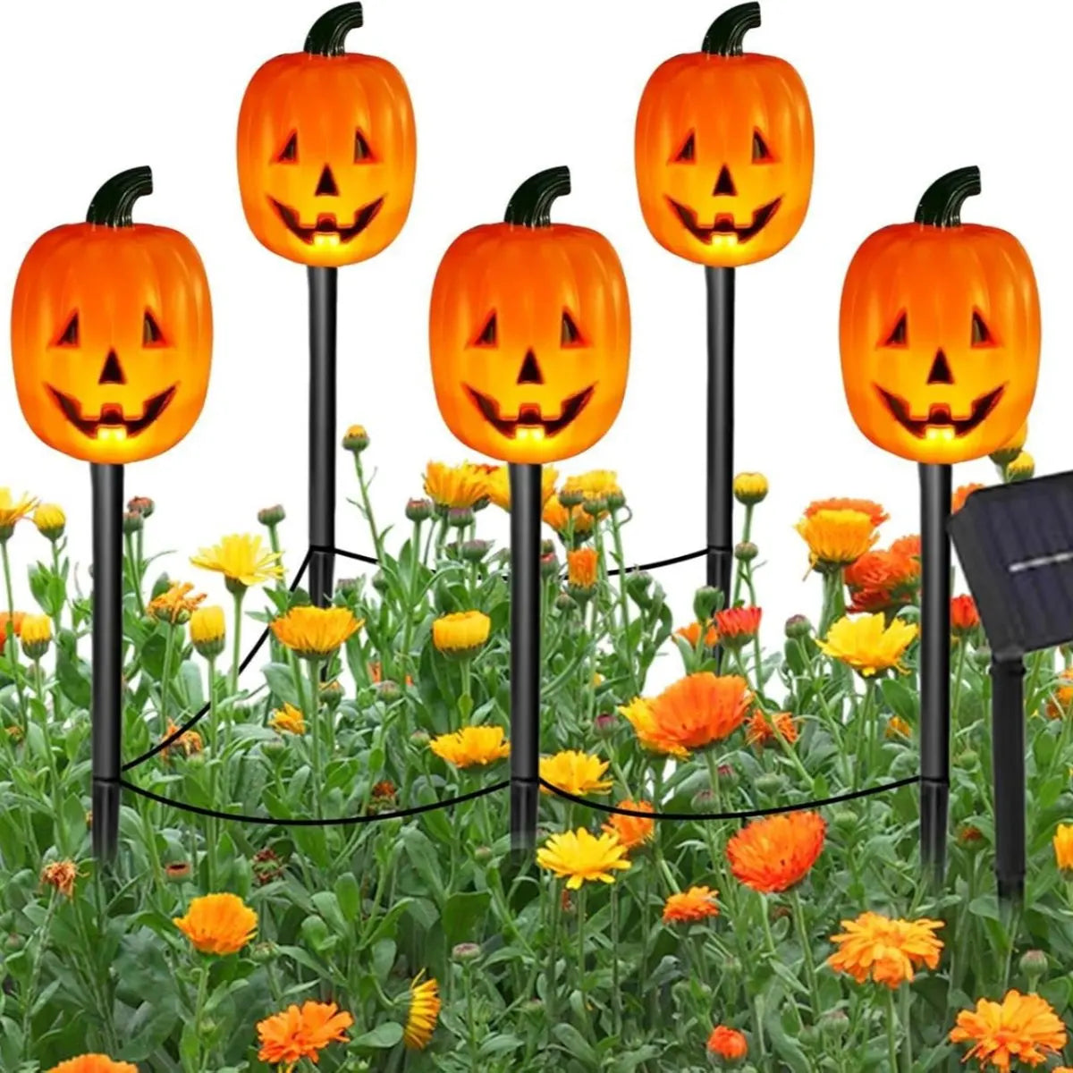 Spooky Solar Pumpkin and Ghost Yard Decor Set