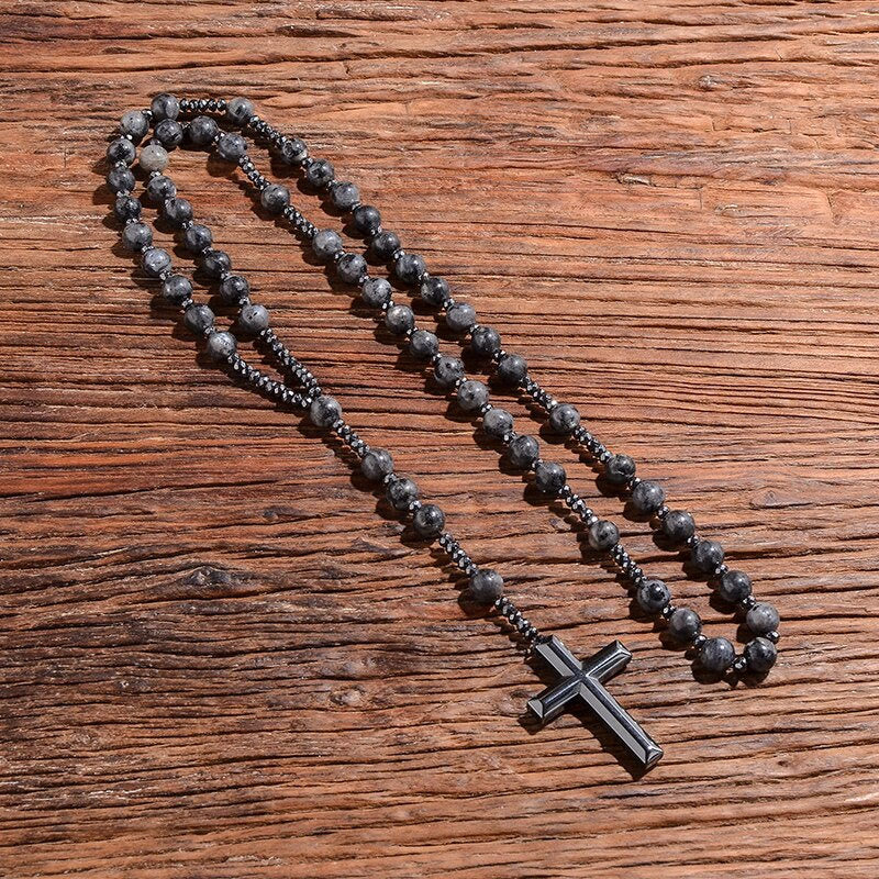Men's Blue Gemstone Cross Chain Necklace