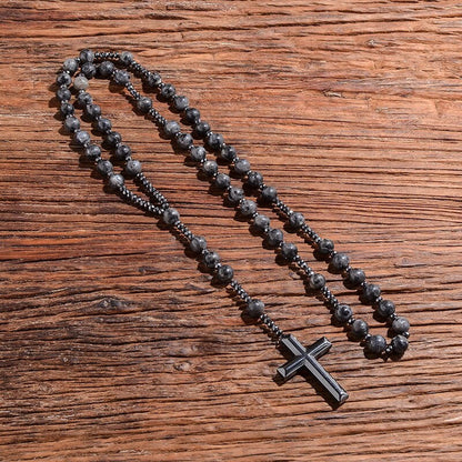 Men's Blue Gemstone Cross Chain Necklace