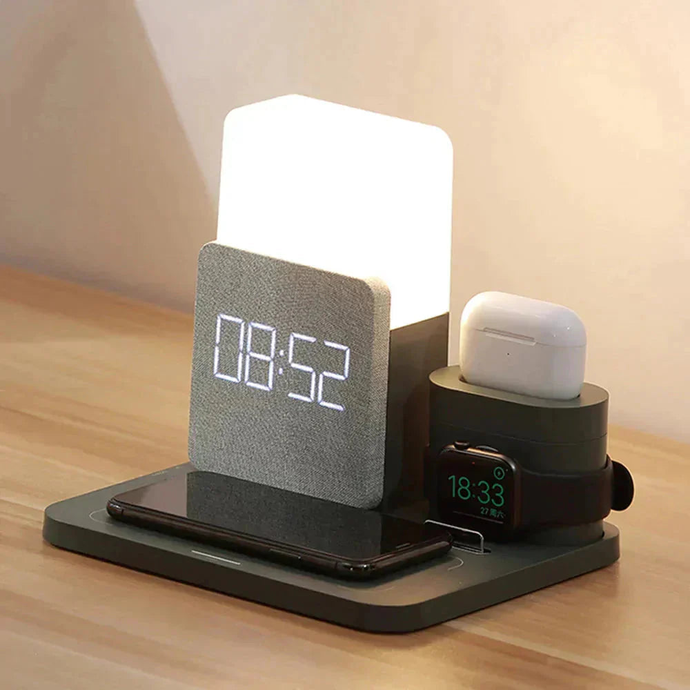 Compact Wireless Charging Dock with Clock and LED Lamp - Pexav