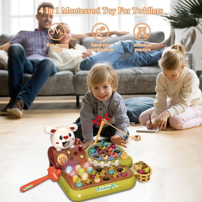 4-in-1 Montessori Baby Activity Toy With Fishing, Whac-A-Mole, Pull Carrot, Feeding For Ages 1+