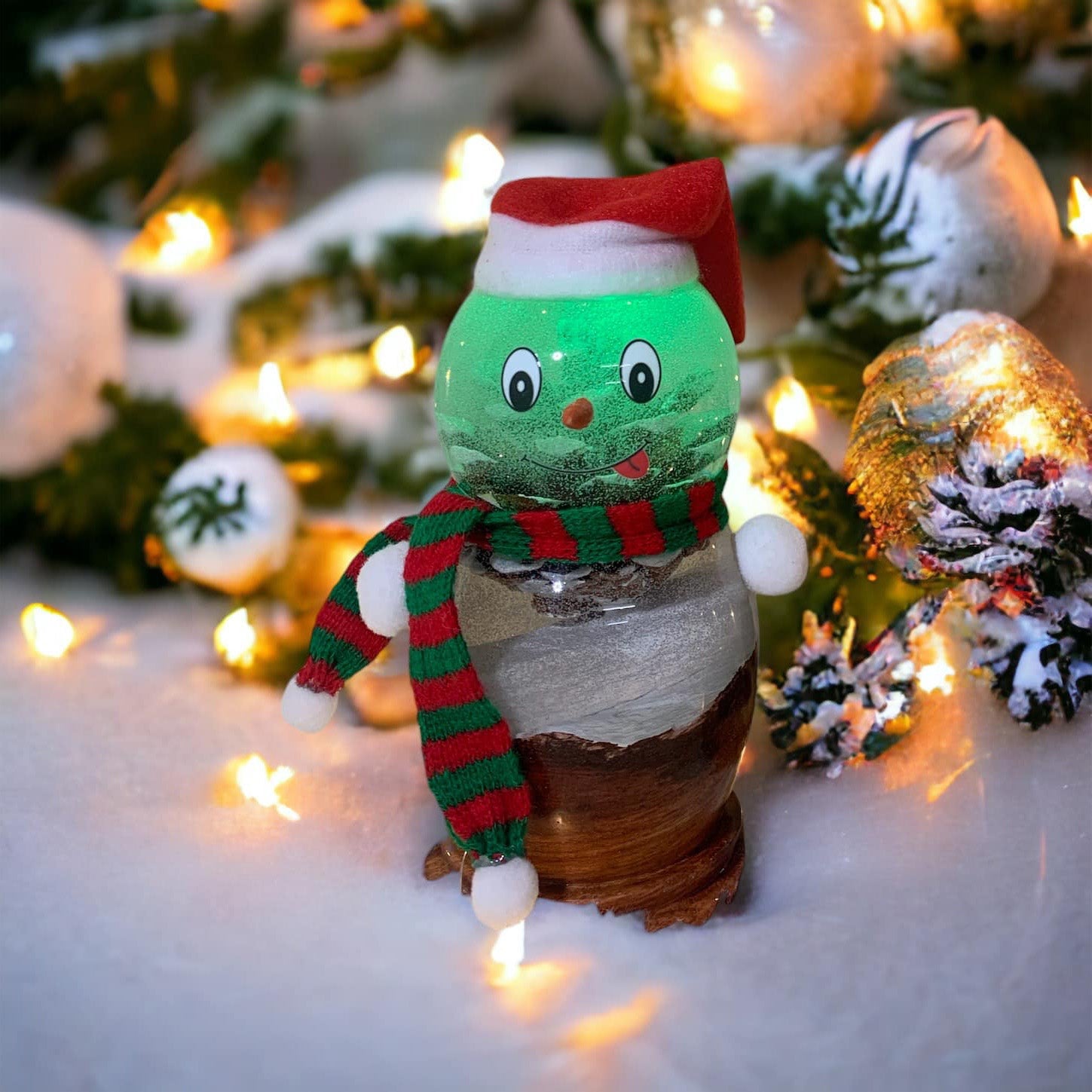 Rustic Wooden Snowman Table Lamp With LED Lighting - Pexav