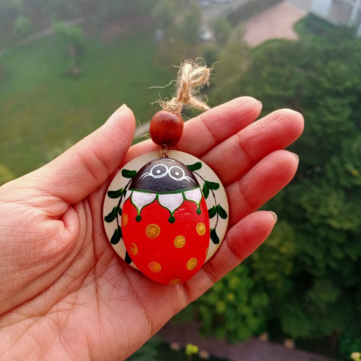 Insect-Painted Pebble Keychain