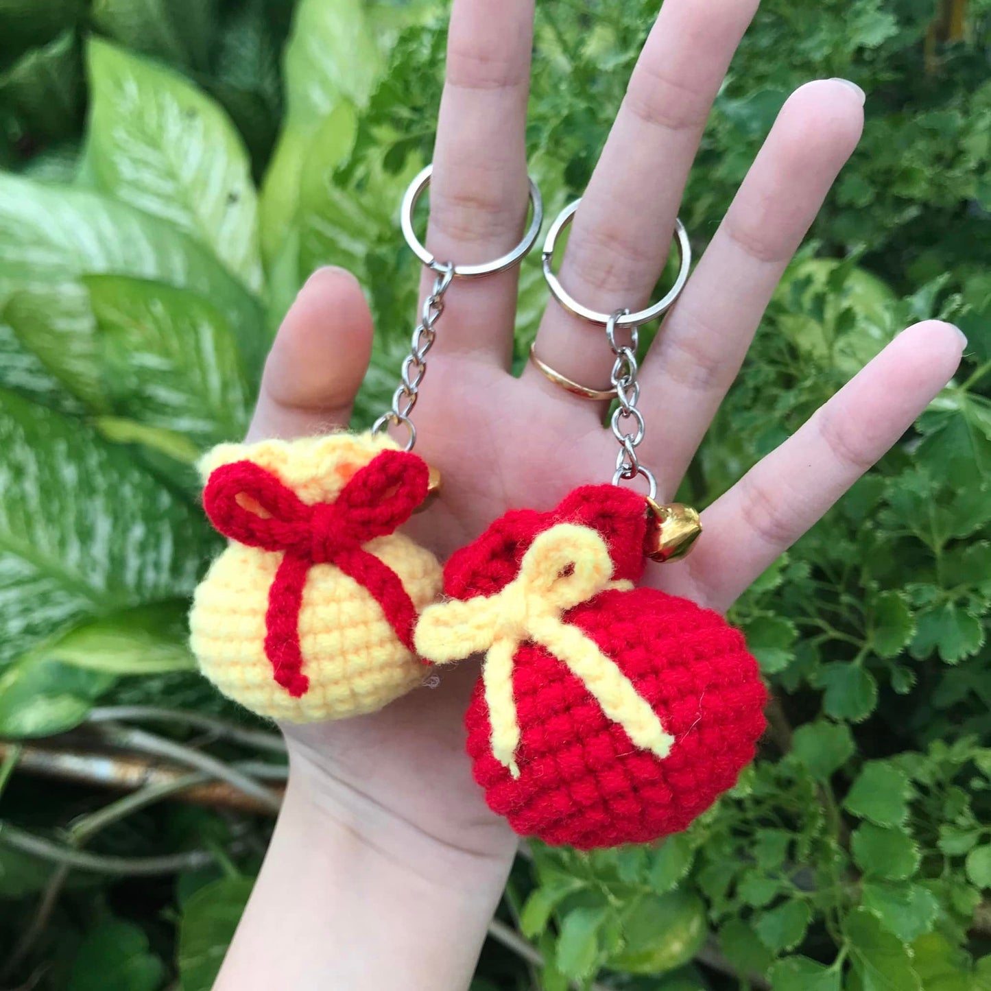 Mini Money Bag Keychain Made Of Crochet Wool