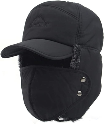 Warm Mens Snow Beanie Hat With Earflaps And Visor
