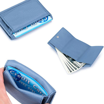 Small Genuine Leather Card Wallet with Coin Pocket