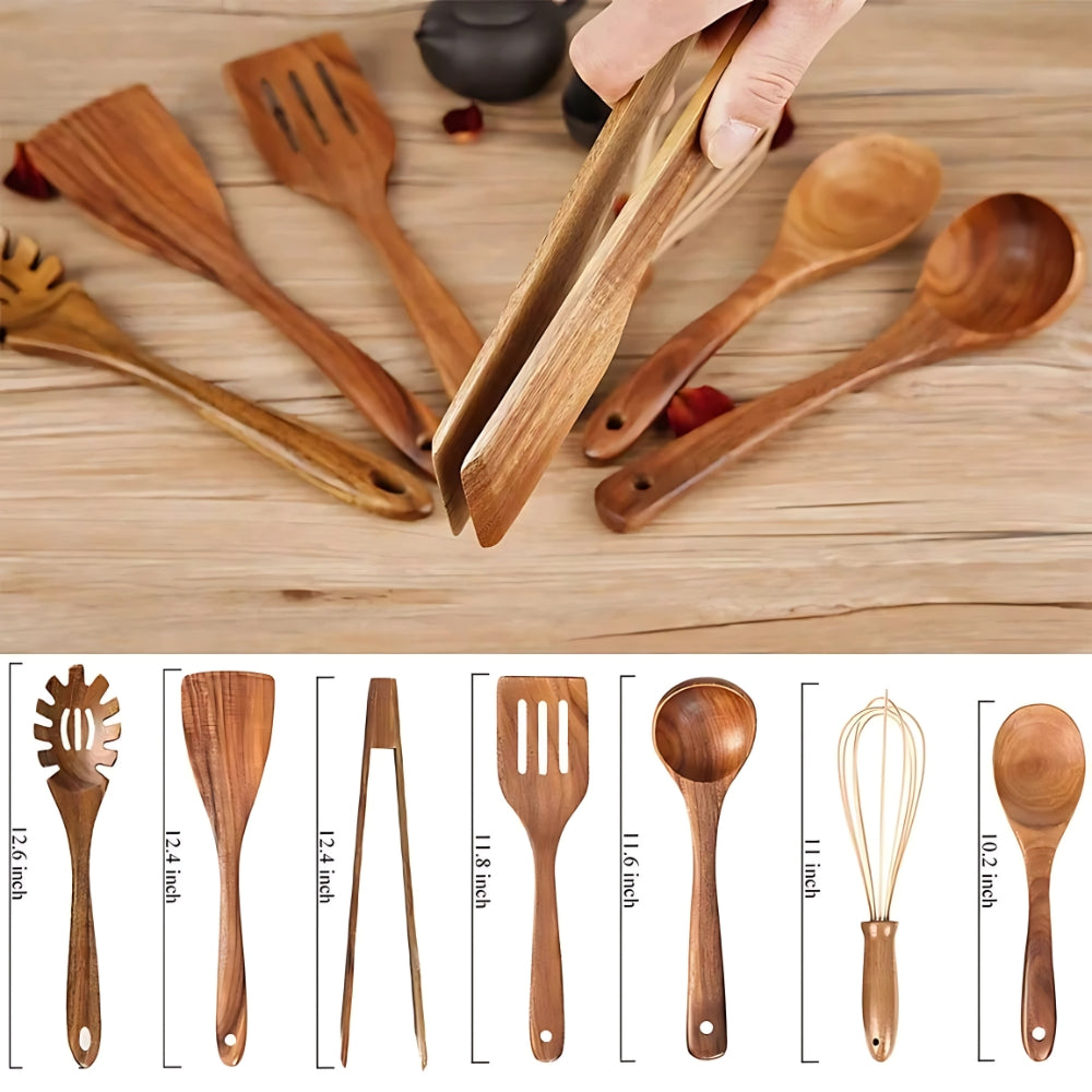 Premium Teak Wood Kitchen Utensil Set 7 Piece