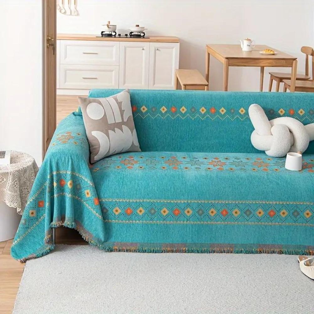 Stylish Sofa Slipcover with Fringe and Grip Bottom