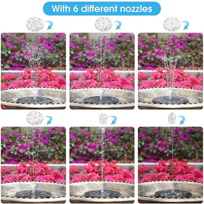 Solar Powered Fountain Pump with LED Lights and 6 Styles