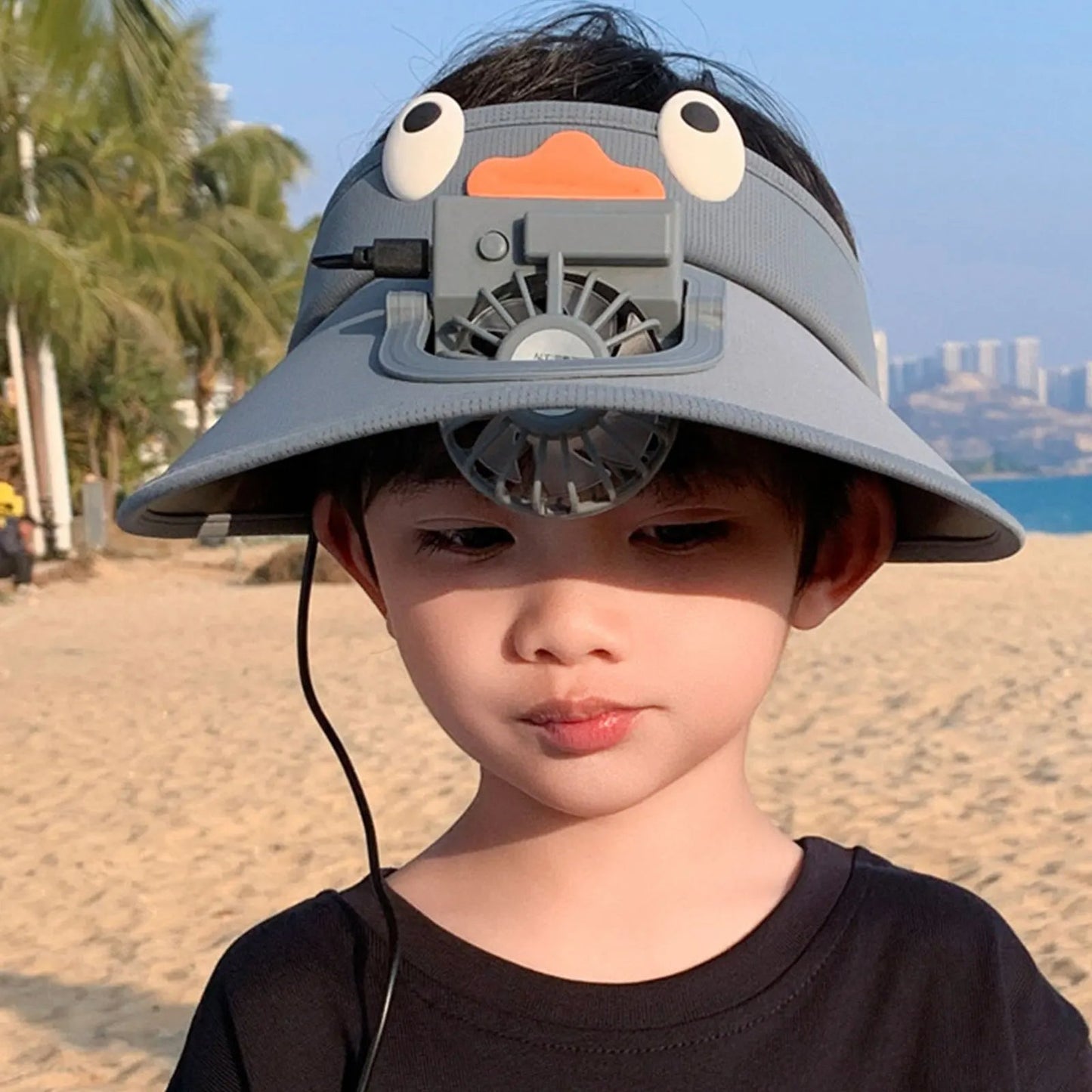 Childrens Summer Shade Cap with Built-in Fan - Pexav