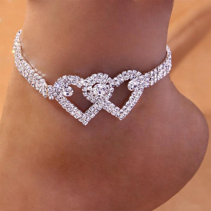 Sparkly Heart Charm Ankle Bracelet