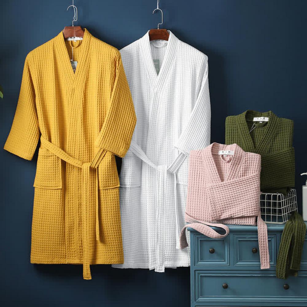 Soft Cotton Waffle Spa Robe with Classic V Neck