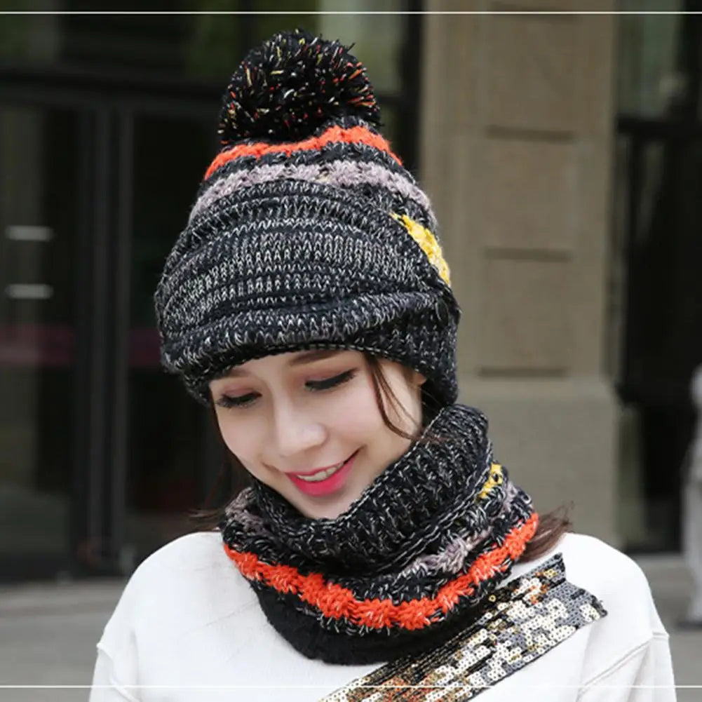 Soft Woolen Hat and Scarf Set with Fleece Lining