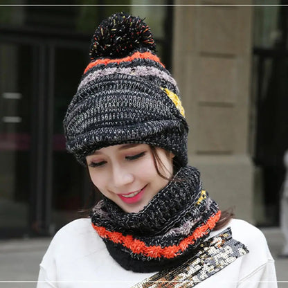 Soft Woolen Hat and Scarf Set with Fleece Lining