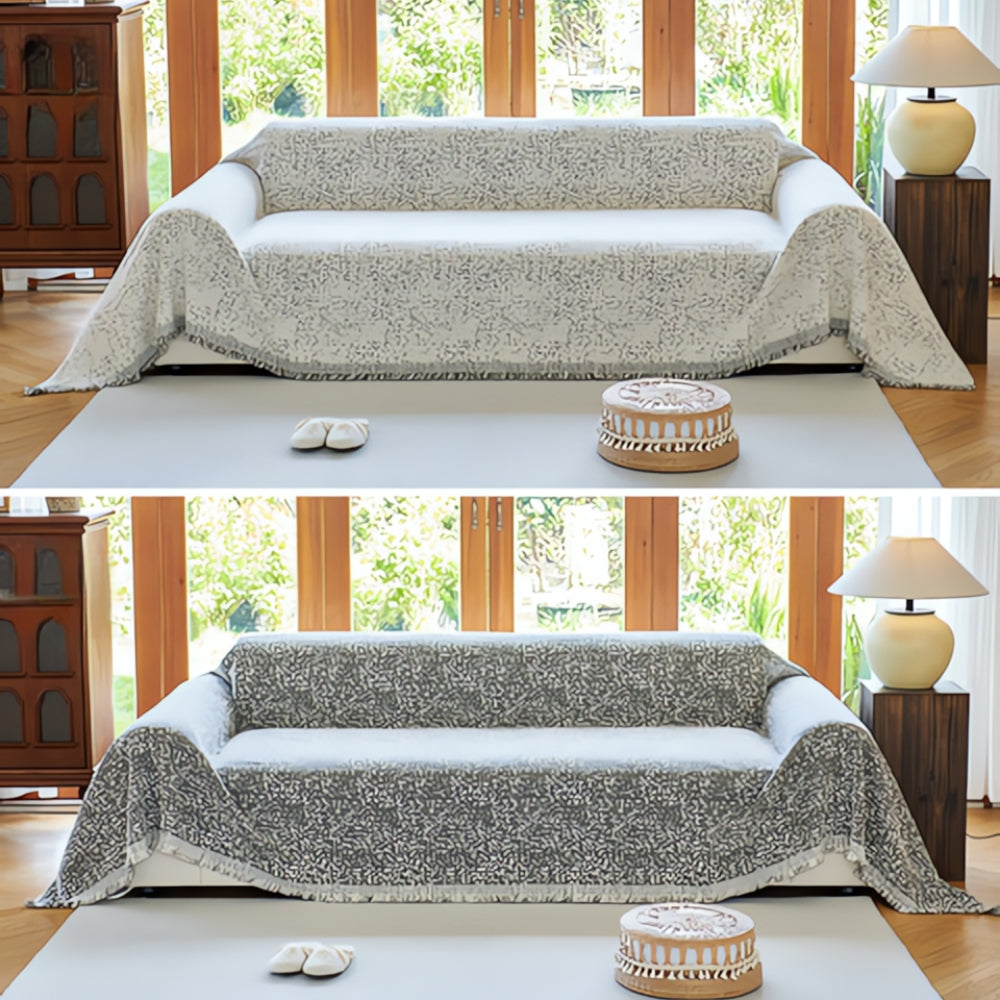 Stretchable Sofa Slipcover Grey White Geometric Pattern